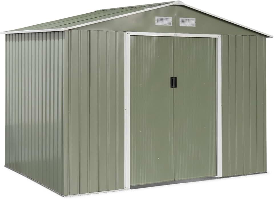 Alice's Garden - FERRAIN - 5,29m² - métal, double porte, fixation sol, vert et blanc