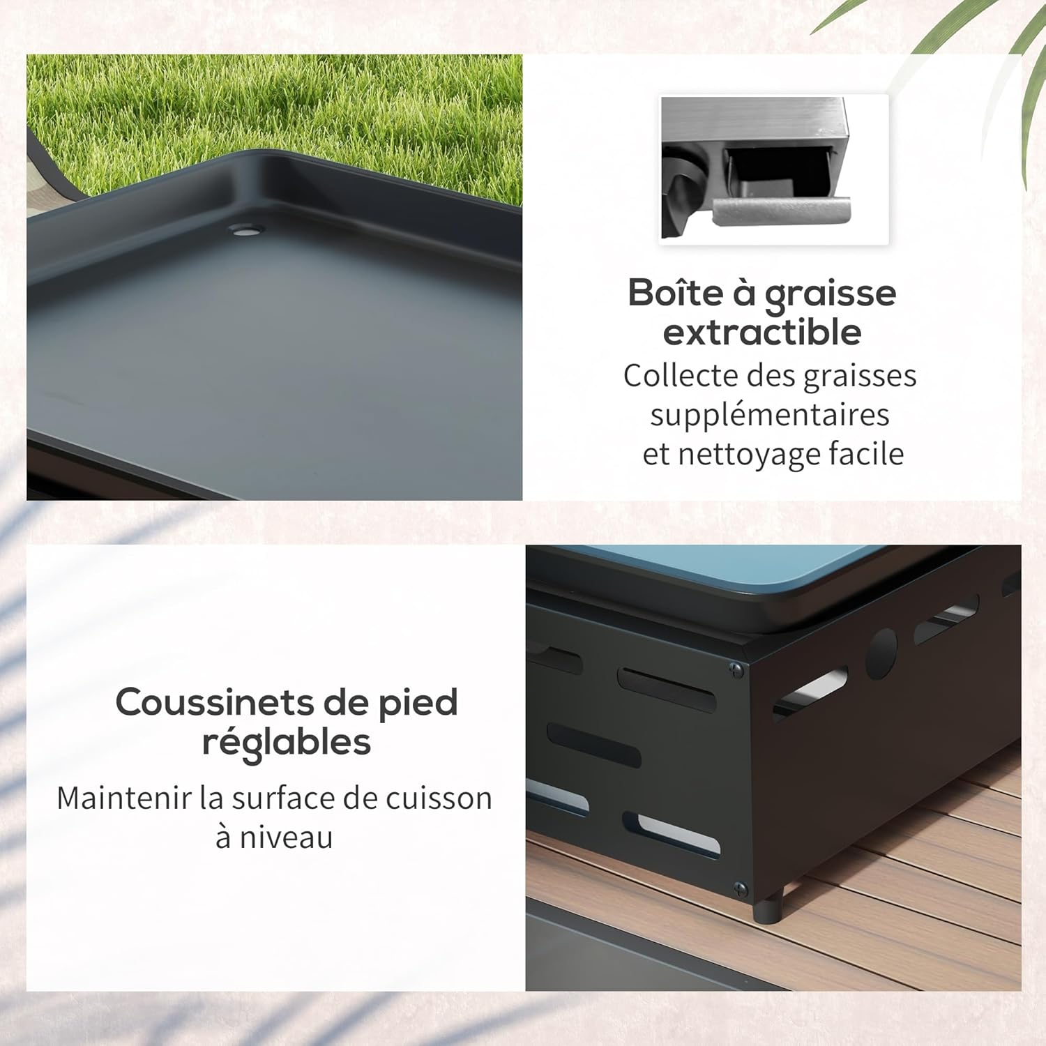 Outsunny - plancha 4 brûleurs - 73x34 cm - acier inox émaillé, 9,6kW, grande surface