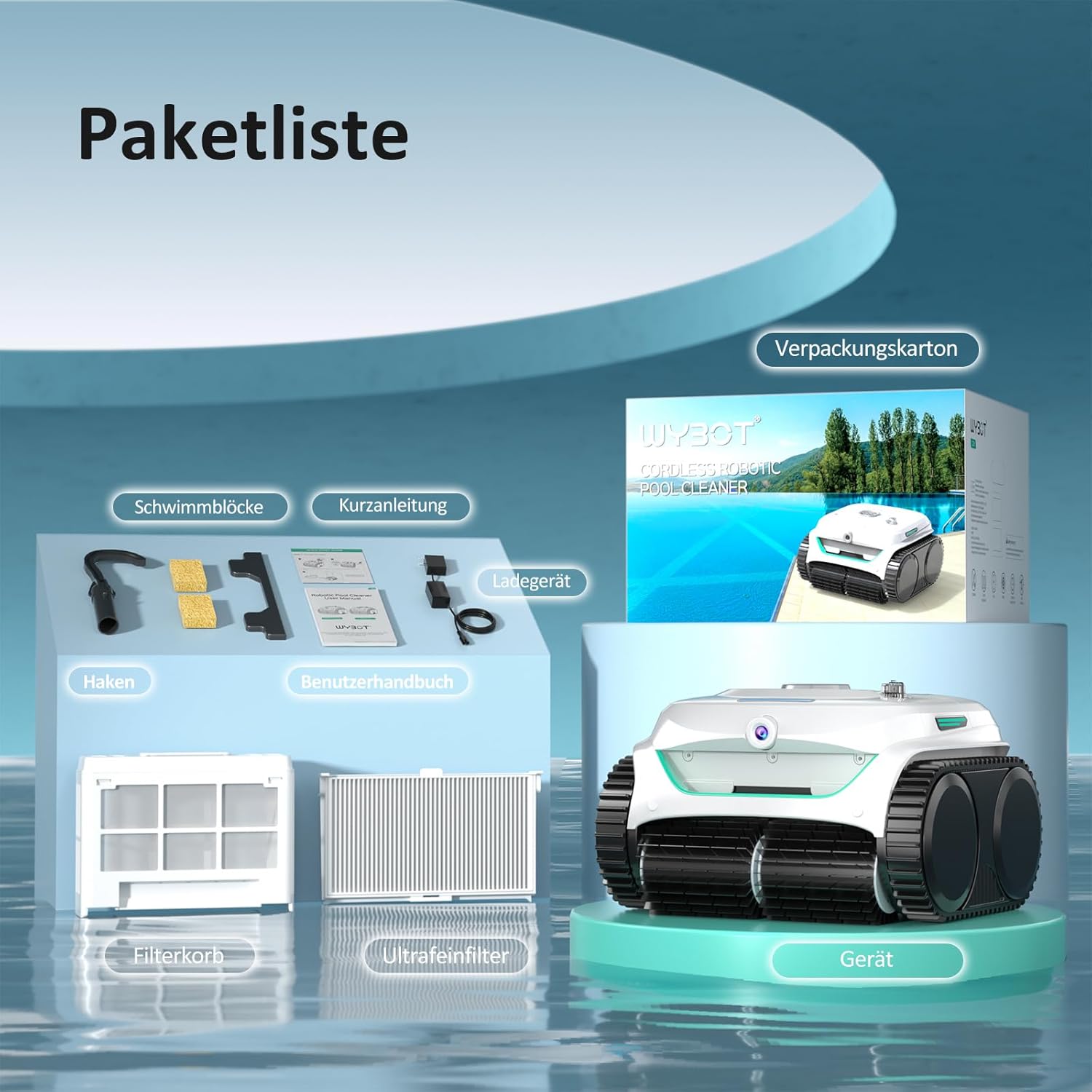 WYBOT - C2 Vision AI - jusqu’à 180㎡ - robot piscine sans fil, sol & mur, filtration double, batterie puissante