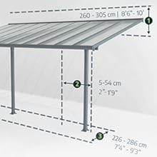 Schéma d'une structure rectangulaire avec mesures. Longueur : 260 à 305 cm, largeur : 226 à 286 cm, hauteur : 5 à 54 cm.