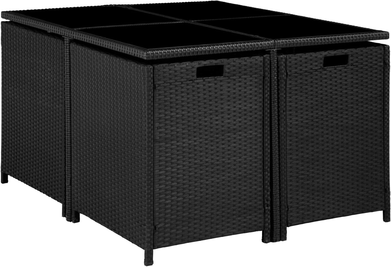 tectake - Salon de jardin Poly Rotin - table, 4 chaises, housse - dimensions compactes - NOIR/GRIS