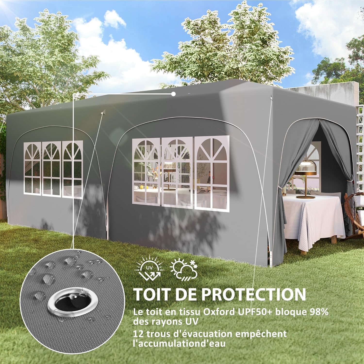 Outsunny - tonnelle pliante 3x6 m - UPF50+, sac, réglable, gris