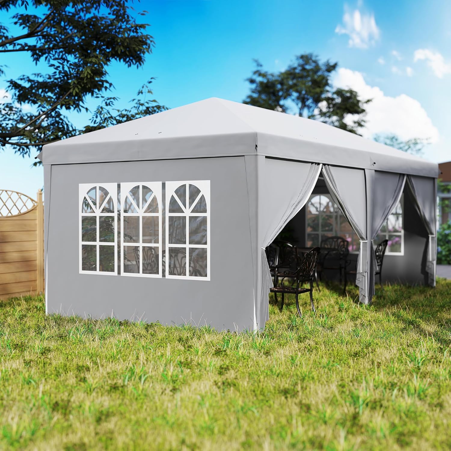 Outsunny - Tonnelle pliante 3x6m, acier renforcé, côtés amovibles, sac, gris