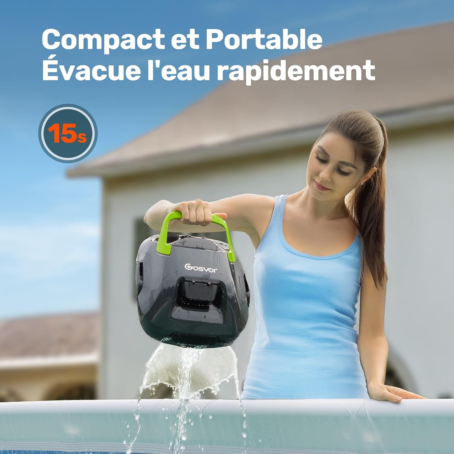 Gosvor - Robot piscine sans fil 85m² - 6600 LPH, 90min autonomie, filtre lavable