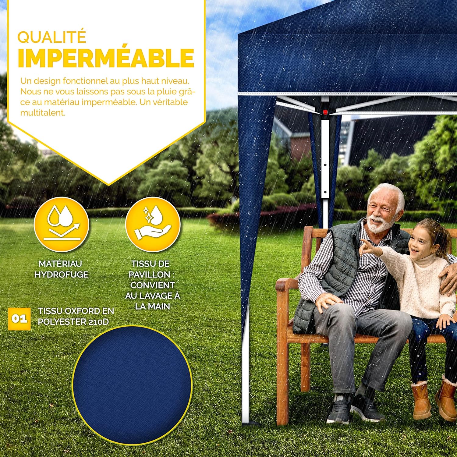 tillvex Tonnelle de Jardin 3 x 3 m Pliable | Tente Pliante à Hauteur réglable | Auvent pour Camping, Festival, Plage | Protection UV 50+ | Chapiteau avec Sac