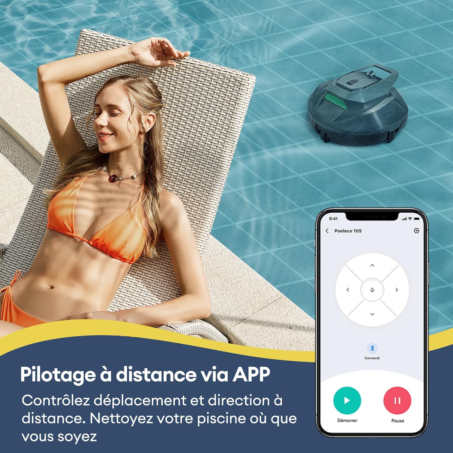 Ultenic - Pooleco 10s - 80㎡ - robot piscine sans fil, APP, 90min, haute aspiration