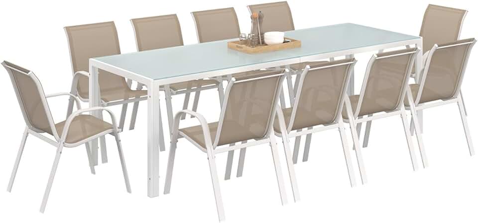 IDMarket - Madrid salon de jardin 240 cm table + 10 chaises blanc/beige