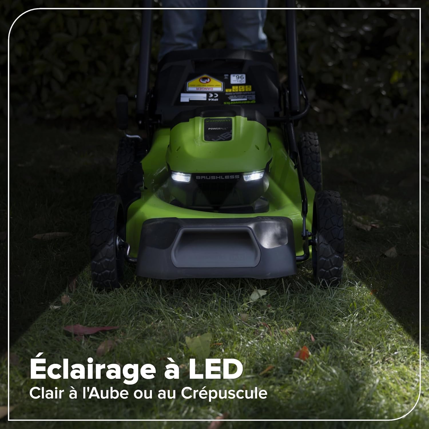 Greenworks 48V (24V x 2) Tondeuse à gazon sur batterie autopropulsée, largeur de coupe 46 cm, jusqu’à 440 m², réglage central de la hauteur de coupe en 8 positions, sans batterie ni chargeur – LM4602S