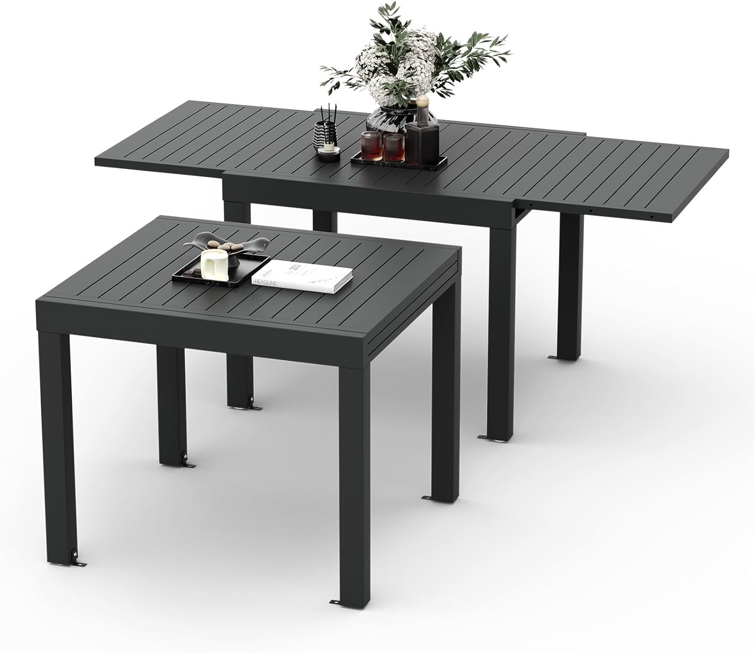 Devoko - Table extensible aluminium - 80/160x80x75 cm - Résistante, gris