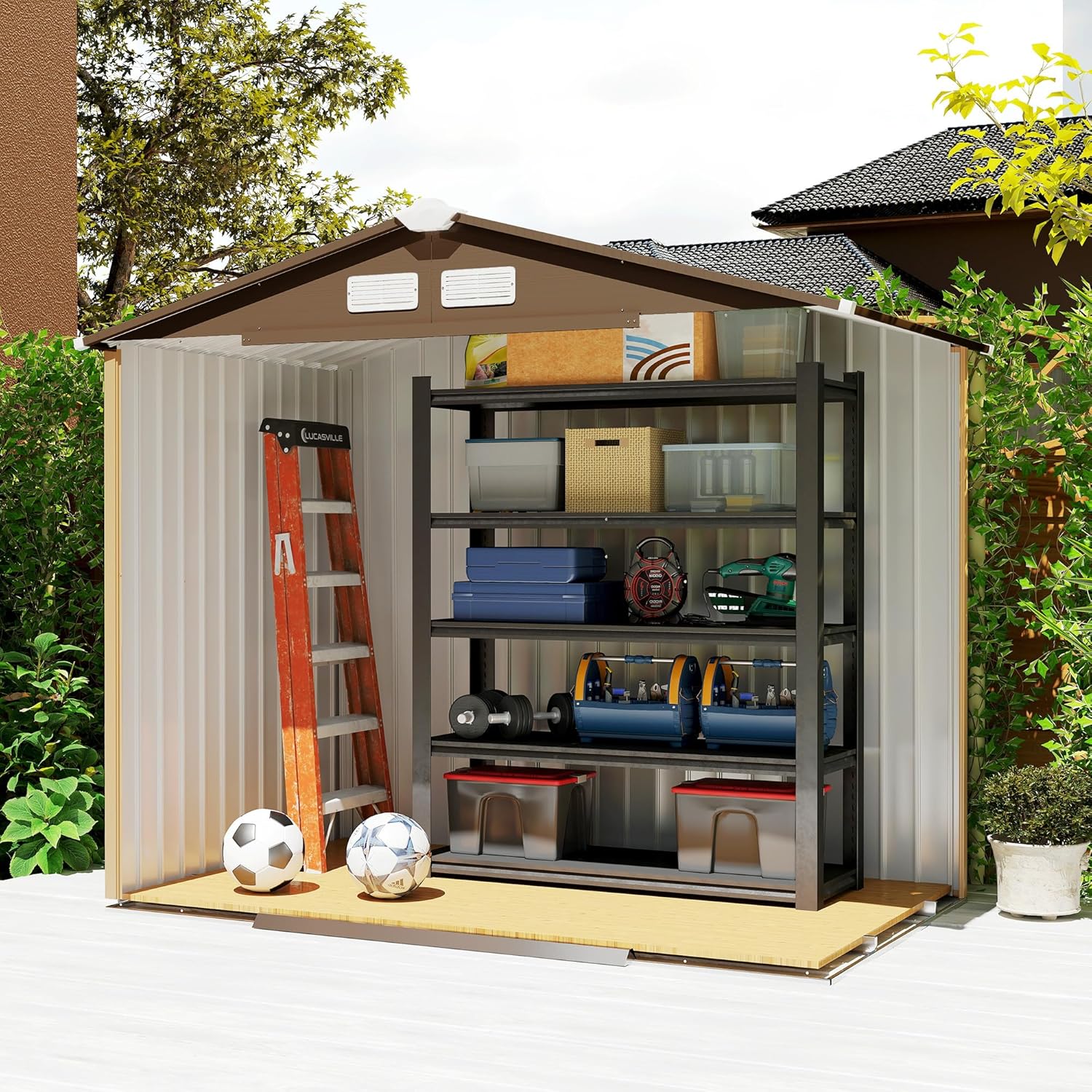 Outsunny Abri de Jardin en métal 2,77 m² cabane de Jardin 213 x 130 x 185 cm cabanon Rangement Outils avec kit de Fondation, Porte coulissante verrouillables et 4 aérations - Kaki