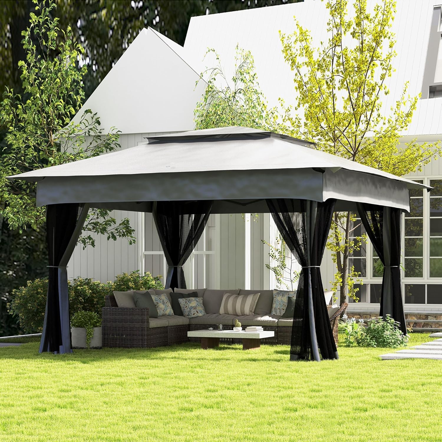 Outsunny - Tonnelle Pop-up - 3x3m - Métal, anti-UV, moustiquaire, sac de transport