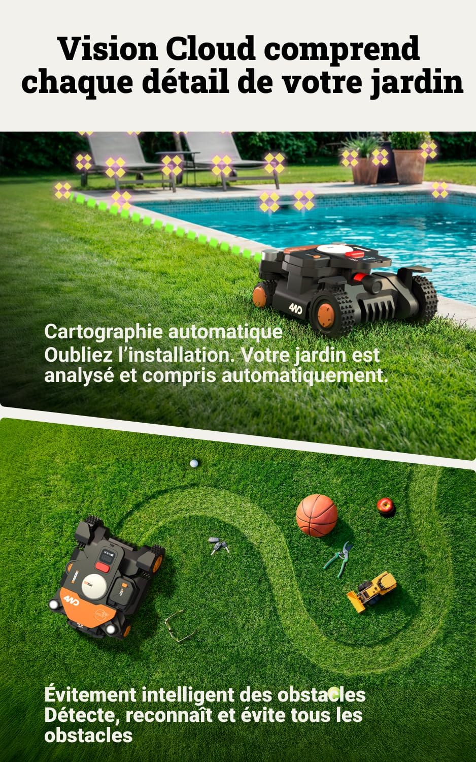 WORX - Vision Cloud 4WD - robot 600m² AI, VSLAM, RTK Cloud - WR340E