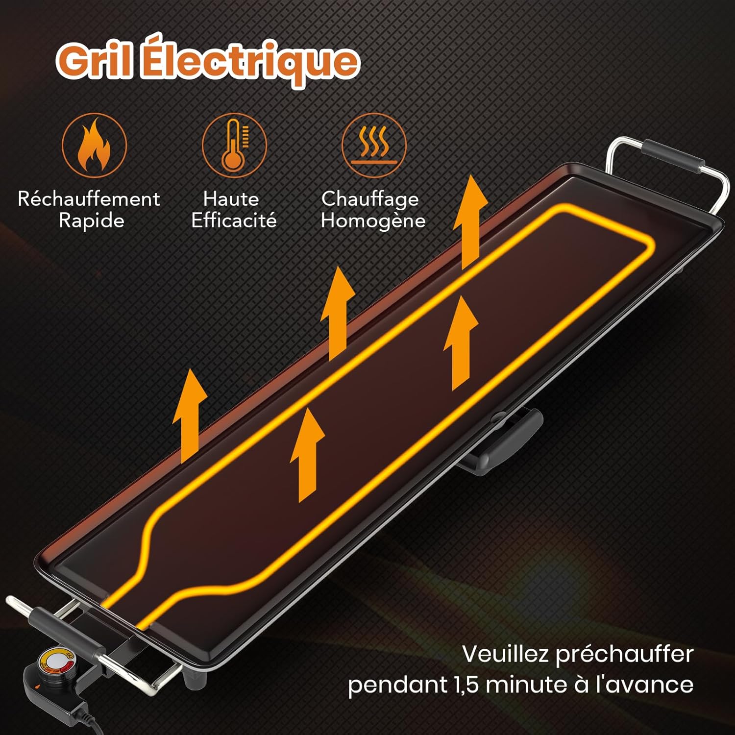GOPLUS - plancha électrique XXL - 94x25cm - 1800W, thermostat réglable, grande capacité 8 personnes