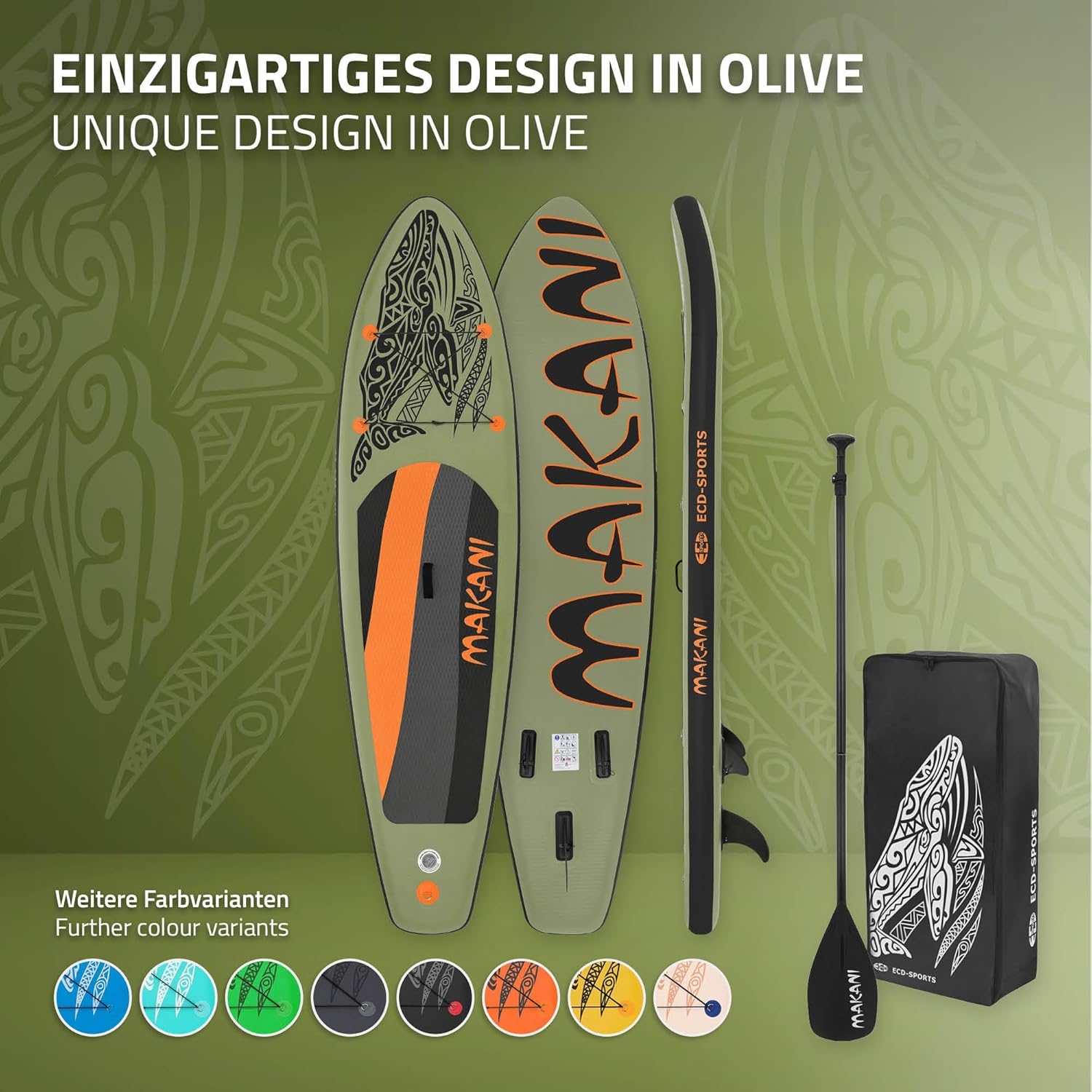 ECD Germany - Stand Up Paddle Série - 305/308/320/380 cm - PVC, 120/150 kg, épaisseur 10/15 cm, sac, pompe