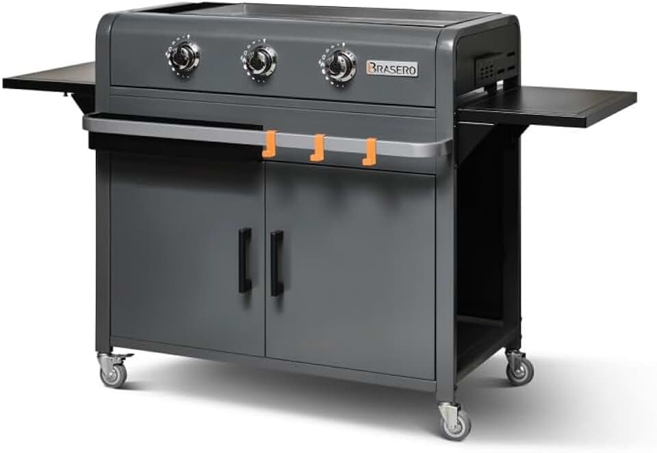 Brasero - Plancha Lola sur chariot - 68,5x35,5 cm - 3 feux gaz, récupérateur graisse, 12 convives, 7,2 kW