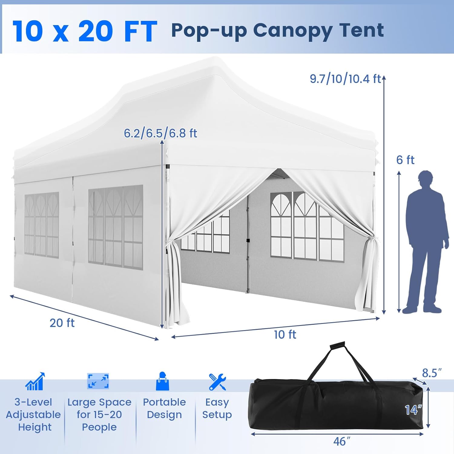 GOPLUS - tonnelle pliante série pop-up - 3x6m - imperméable, sac transport, sacs lestés, blanc