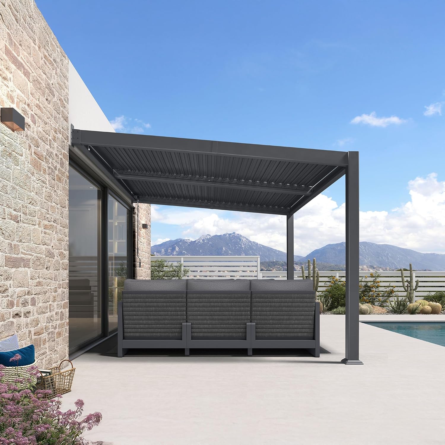 PURPLE LEAF - Pergola adossée 3x3.65m aluminium lames orientables durable