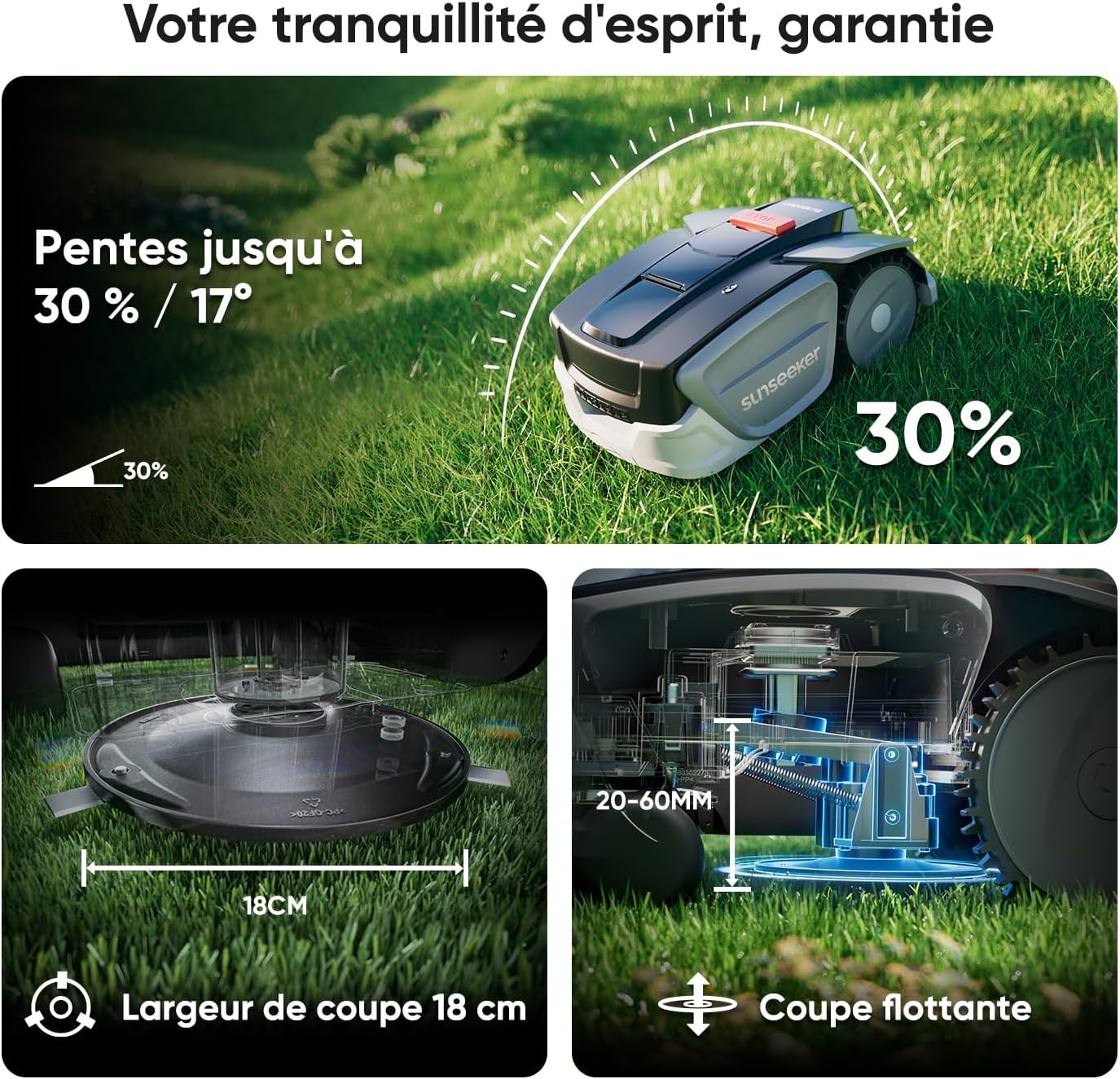 Sunseeker - S3 série - 800m² - RTK+Vision IA, multi-zones, app, S3