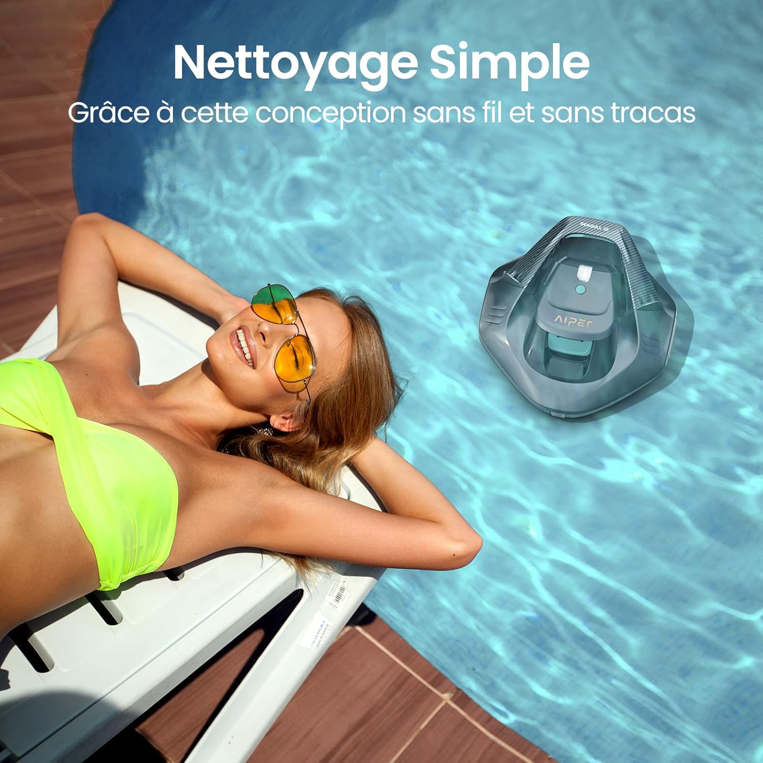 AIPER - Robot piscine série autonome - 80 m² - 90 min sans fil, 2 moteurs