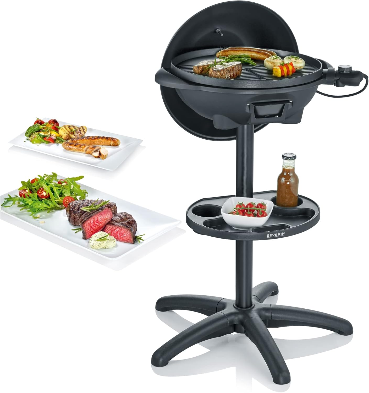 SEVERIN - barbecue électrique sur pieds - surface large, couvercle, grille fonte, thermomètre - PG 8541