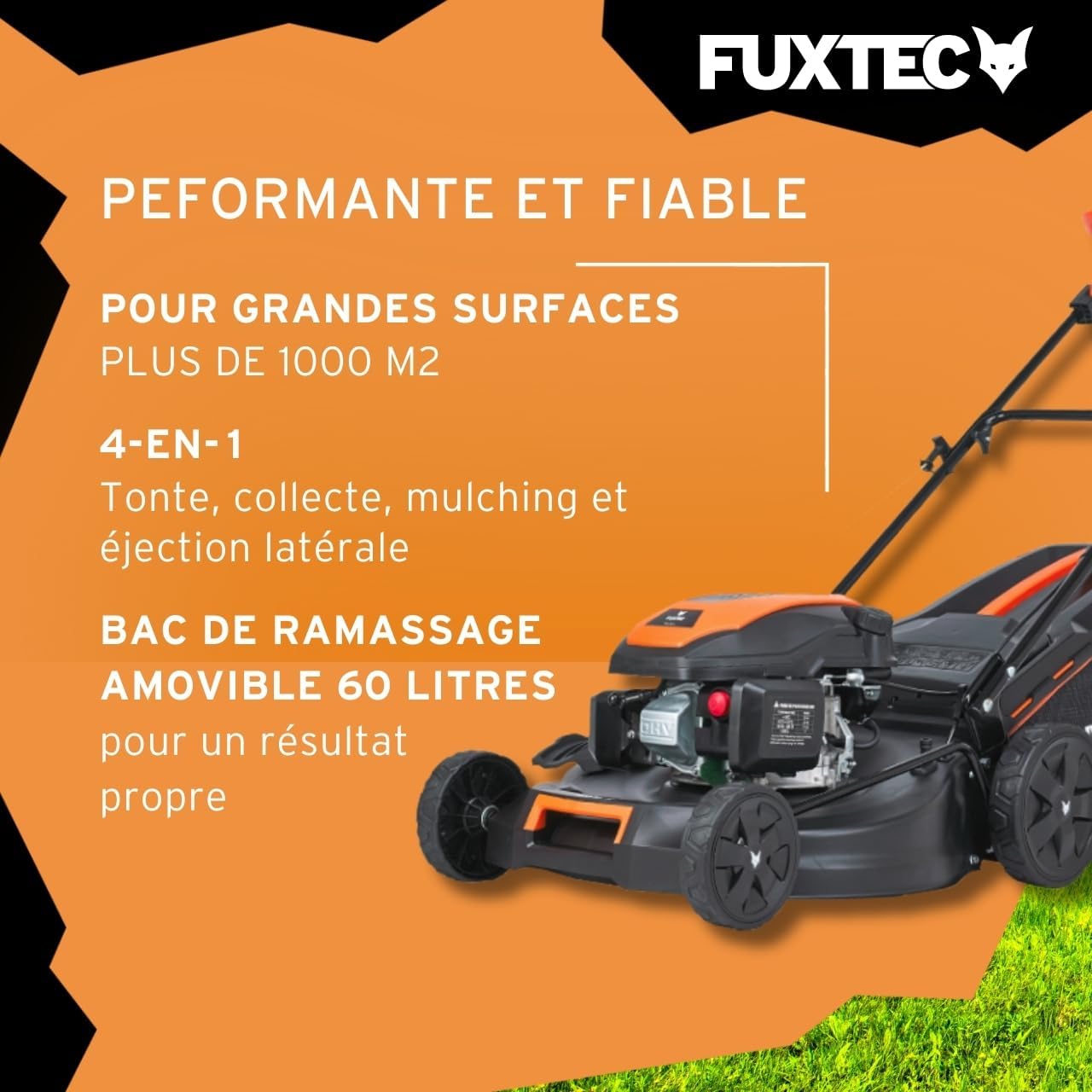FUXTEC - tondeuse autotractée 51 cm, essence 170 cm³, bac 60 L, FX-RM5170