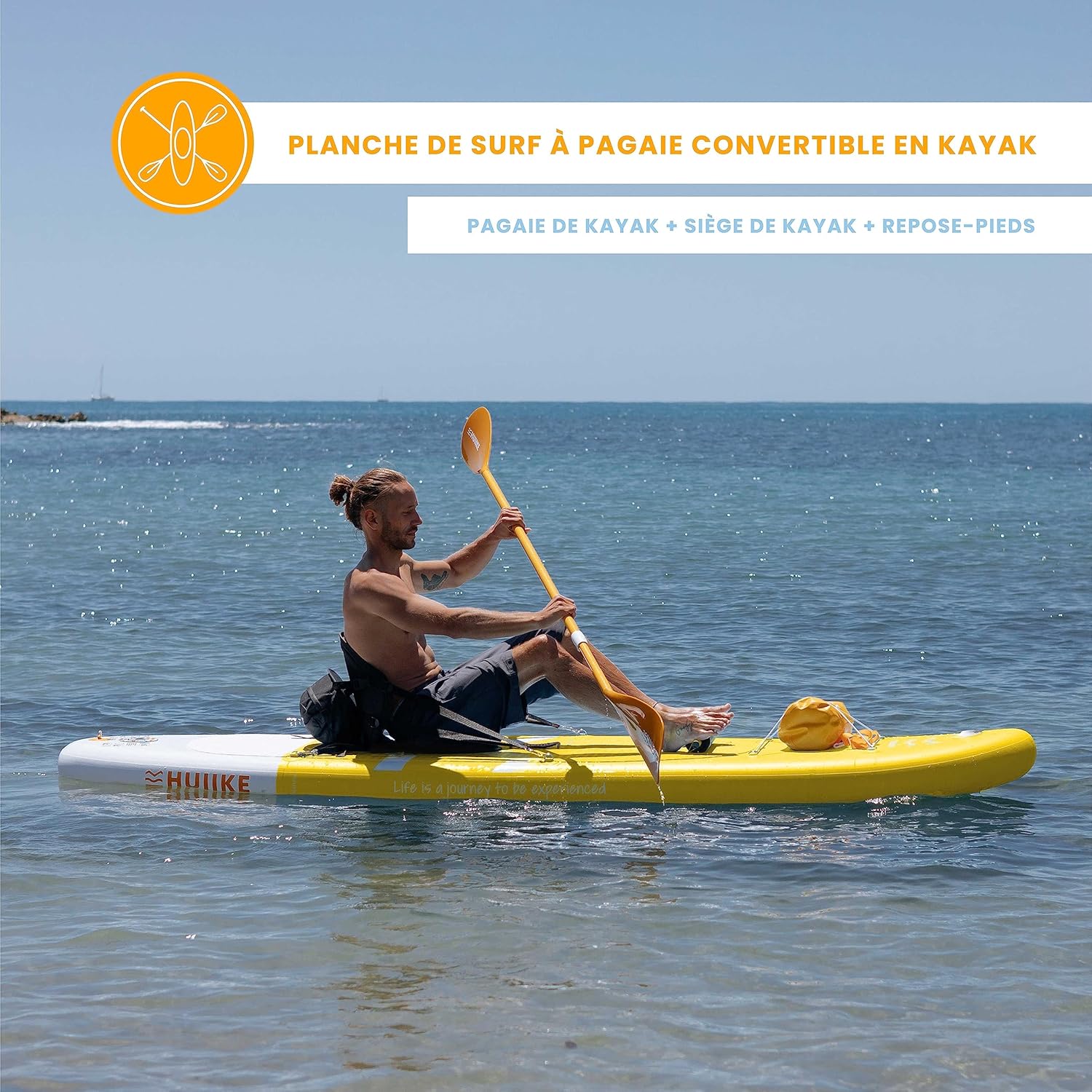 HUIIKE Paddle Gonflable Adulte avec Accessoires Inclus, Pagaie, Ailerons, Pompe. Planche de Stand Up Paddle Grande Stabilité et Résistance. 305 x 84 x 15 cm, Jusqu'à 130 kg