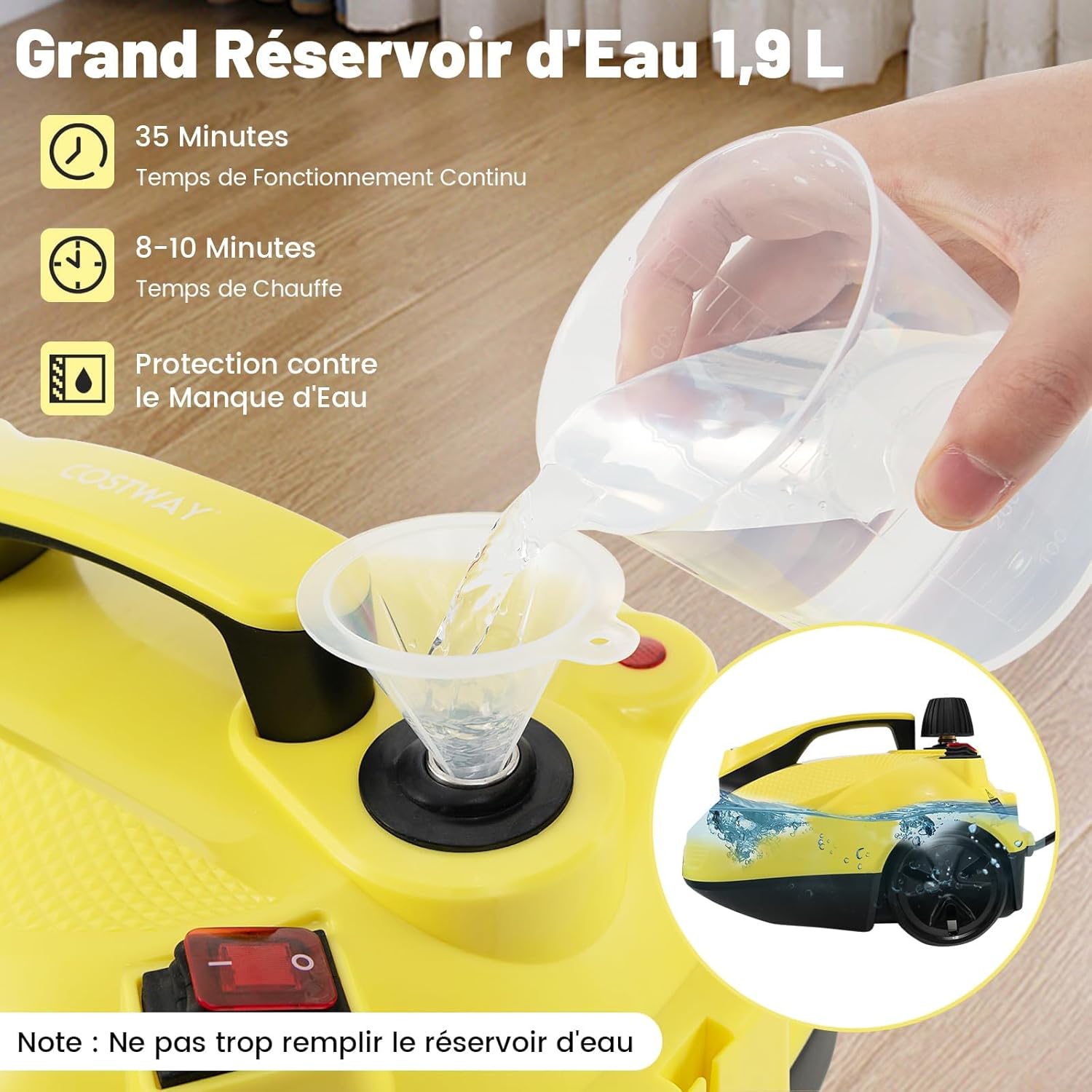 RELAX4LIFE - nettoyeur vapeur 1,9L - 2000W, 5 bar, 15 accessoires