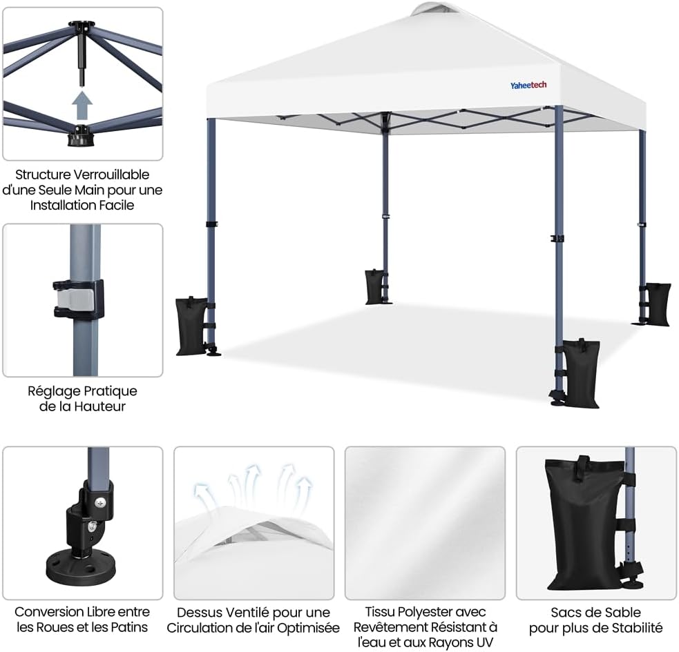 Yaheetech - tonnelle pop-up 3x3m, UV 50+, transport, blanc