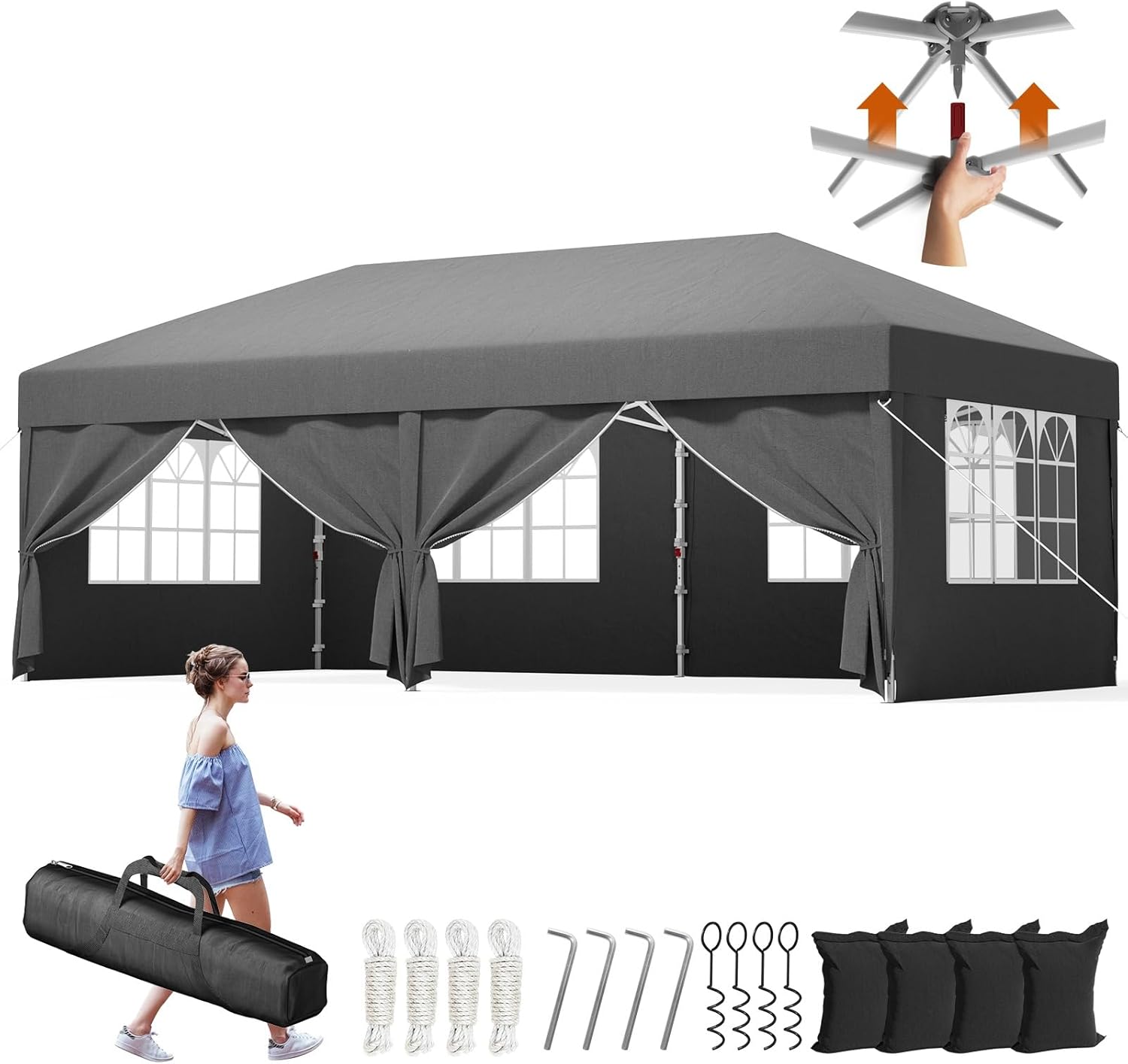Devoko - Tonnelle pliante série Pop Up - 3x6 m - Imperméable, 6 parois, UV 50+