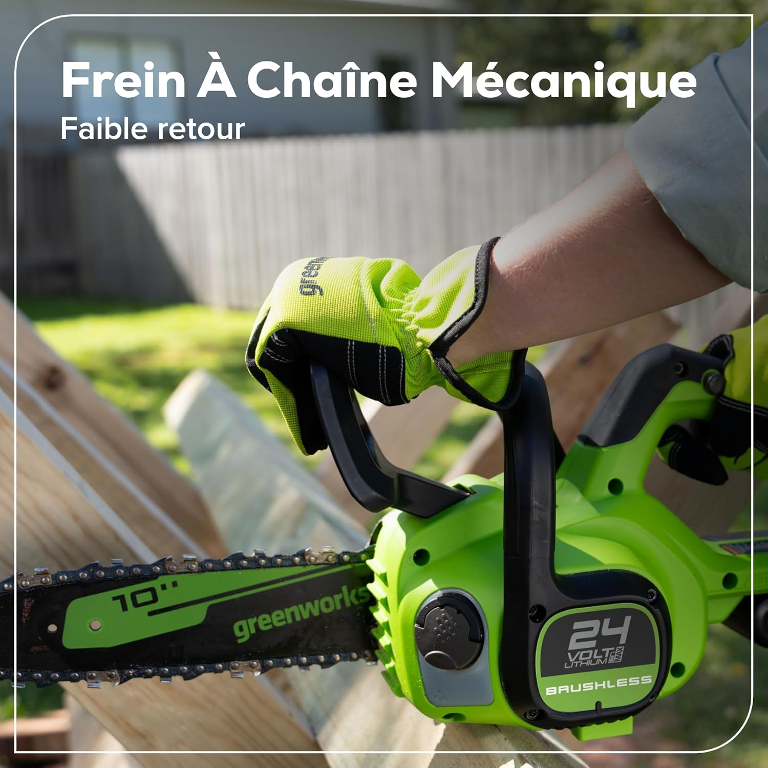 Greenworks 24V Scie à Chaîne Sans Fil, Scie Électrique à Batterie Brushless 25cm avec Graissage Automatique, Vitesse de Chaîne 7.8m/s, Outil Seulement