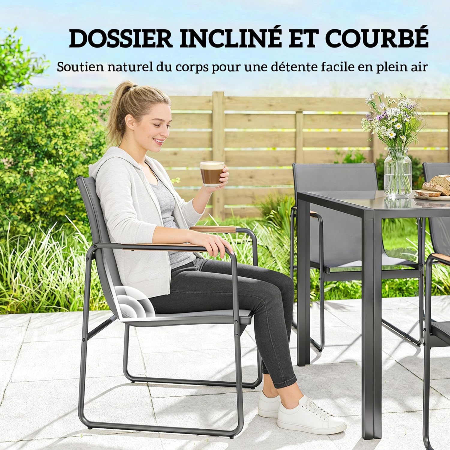 Outsunny - Ensemble salle à manger 6 places - table verre, structure acier - gris