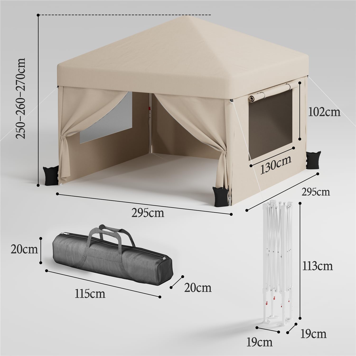 JUMMICO - Tonnelle pliante série - 3x3m - moustiquaire, étanche, anti-UV