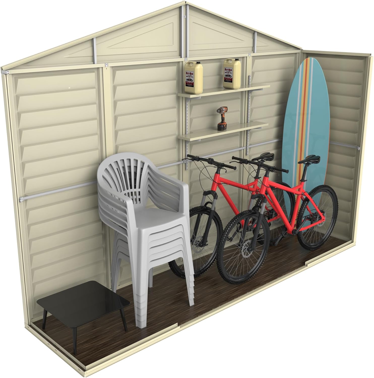 Duramax SidePro 10 x 3 (2.6 m²) Abri de jardin en plastique avec kit de fondation en métal, structure de toit en métal robuste, abri en vinyle sans entretien - Ivoire