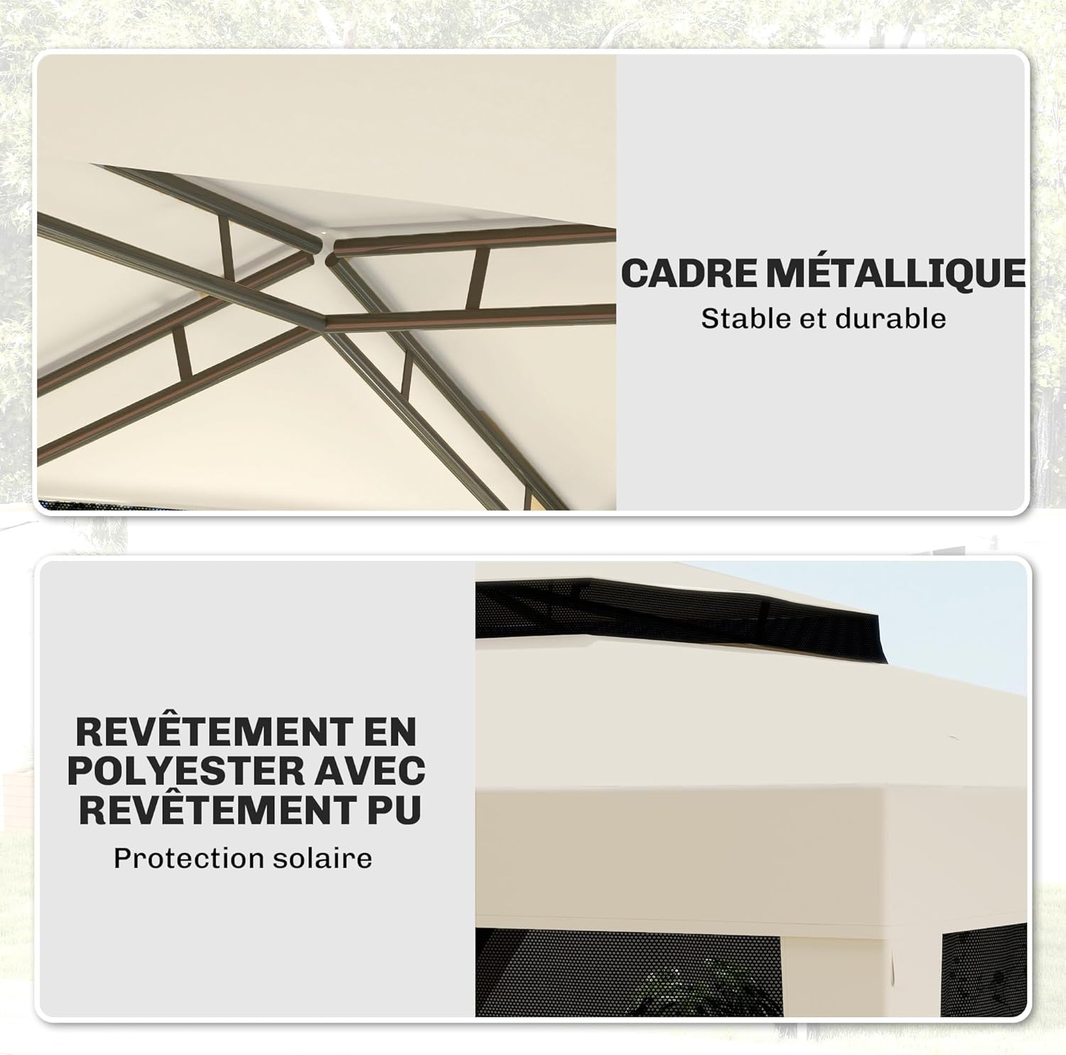 Outsunny - Tonnelle Barnum Jardin - 3x3m - moustiquaires, double toit, beige