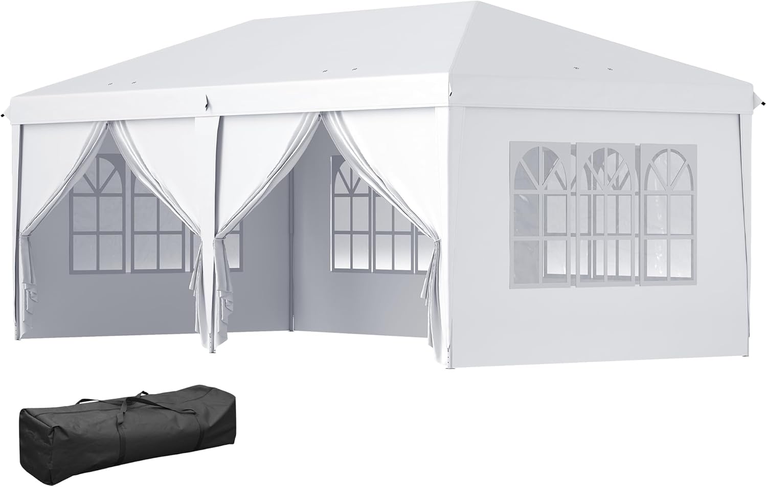 Outsunny Tonnelle de Jardin 3x6m Barnum Pliant avec Côtés Amovibles - Tente de Réception Structure en Acier Renforcée - Abri de Jardin Pop-up pour Mariage, Fête et Marché, Sac de Transport, Blanc