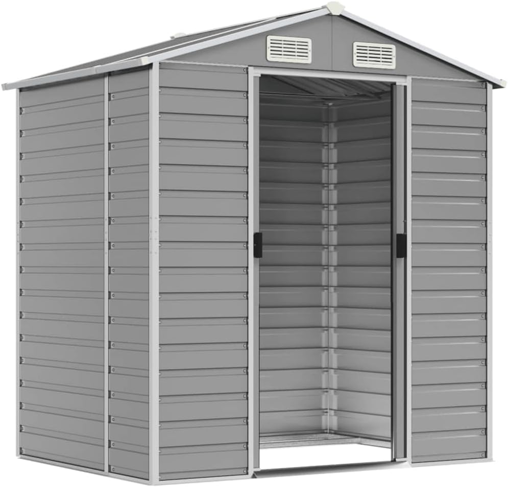 vidaXL Abri de Jardin, Cabane à Outils avec Poignées, Remise à Outils avec Toit Inclinable, Abri de Rangement Patio, Gris Clair 191x130x198 cm Acier Galvanisé