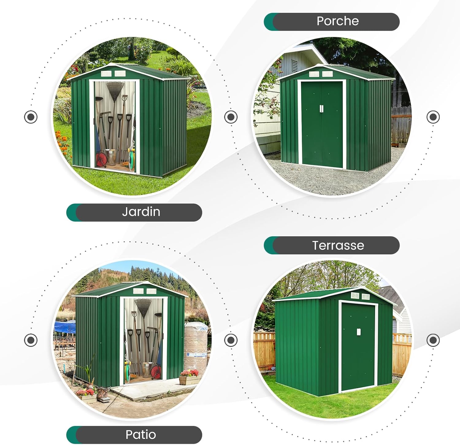 COSTWAY Abri de Jardin Métal Extérieur 2.7㎡ Acier Galvanisé avec Fondation, Toit Penché, 4 Persiennes, Double Porte Coulissante, Cabane Jardin Exterieur avec Rampe, pour Vélo, Poubelle, 213x127x185CM