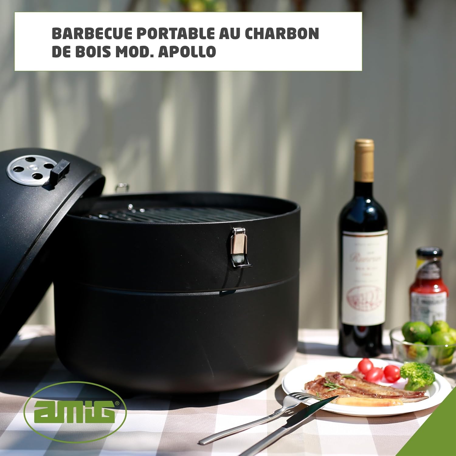 Amig - Fireplus barbecue portable, Ø34,5x42,8cm, grille Ø29cm, couvercle, ventilation