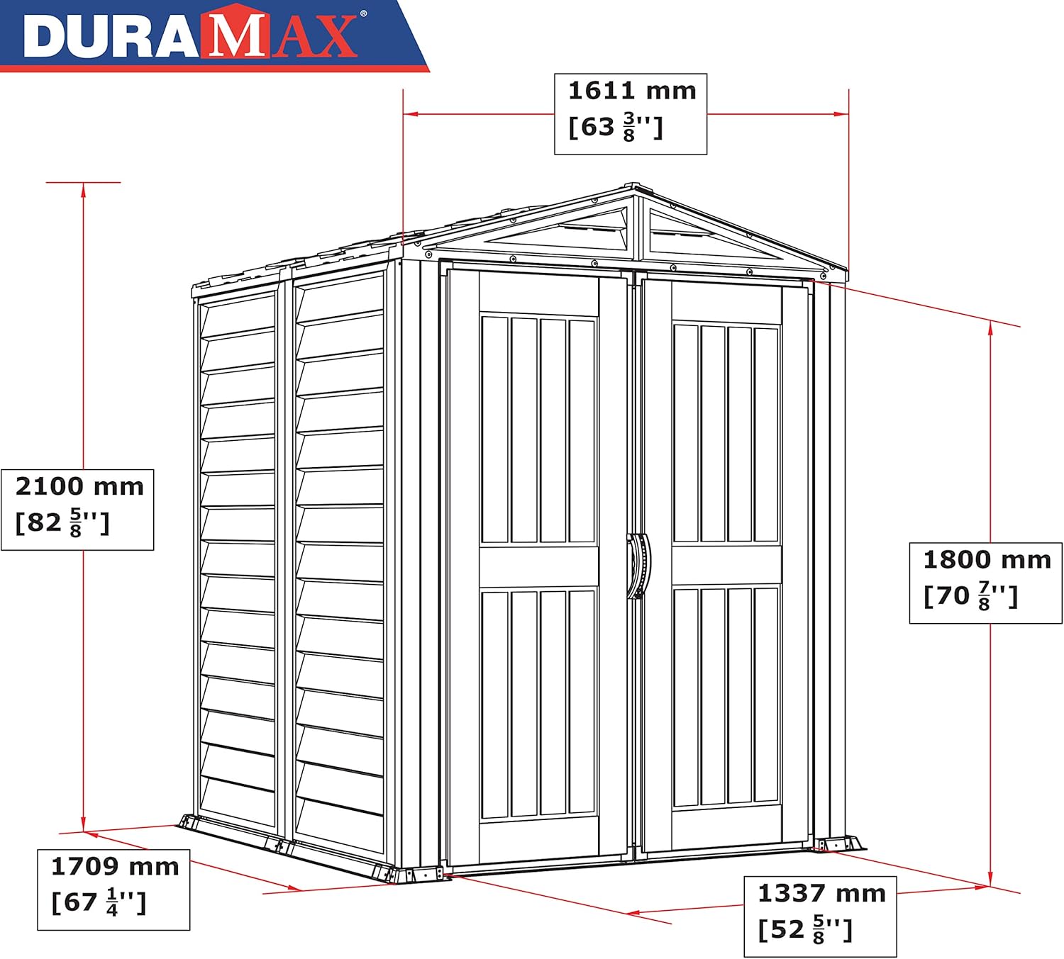 Duramax - YardMate PLUS - 5x5 ft - abri jardin plastique, plancher robuste, toit métal, ignifuge, sans entretien