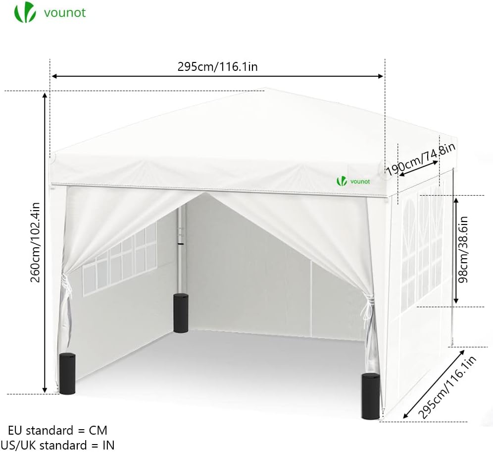 VOUNOT - tonnelle pliante 3x3m - 4 côtés, sacs sable, blanc