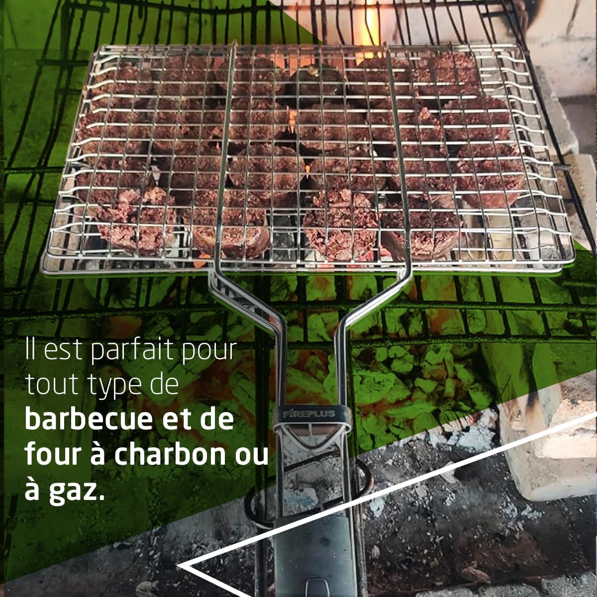 Amig - Fireplus Barbecue Grill | Double Grille en Acier Inoxydable | Avec Poignée en Caoutchouc Antidérapante | Avec Verrouillage de Sécurité | Dimensions: 32x21,5cm