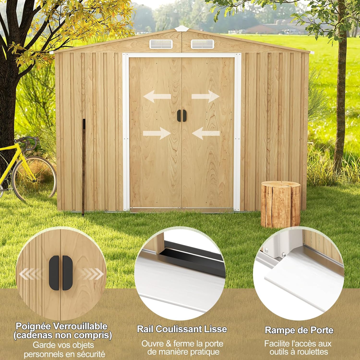 COSTWAY - Abri de jardin acier 259x196x184cm porte coulissante 5m²
