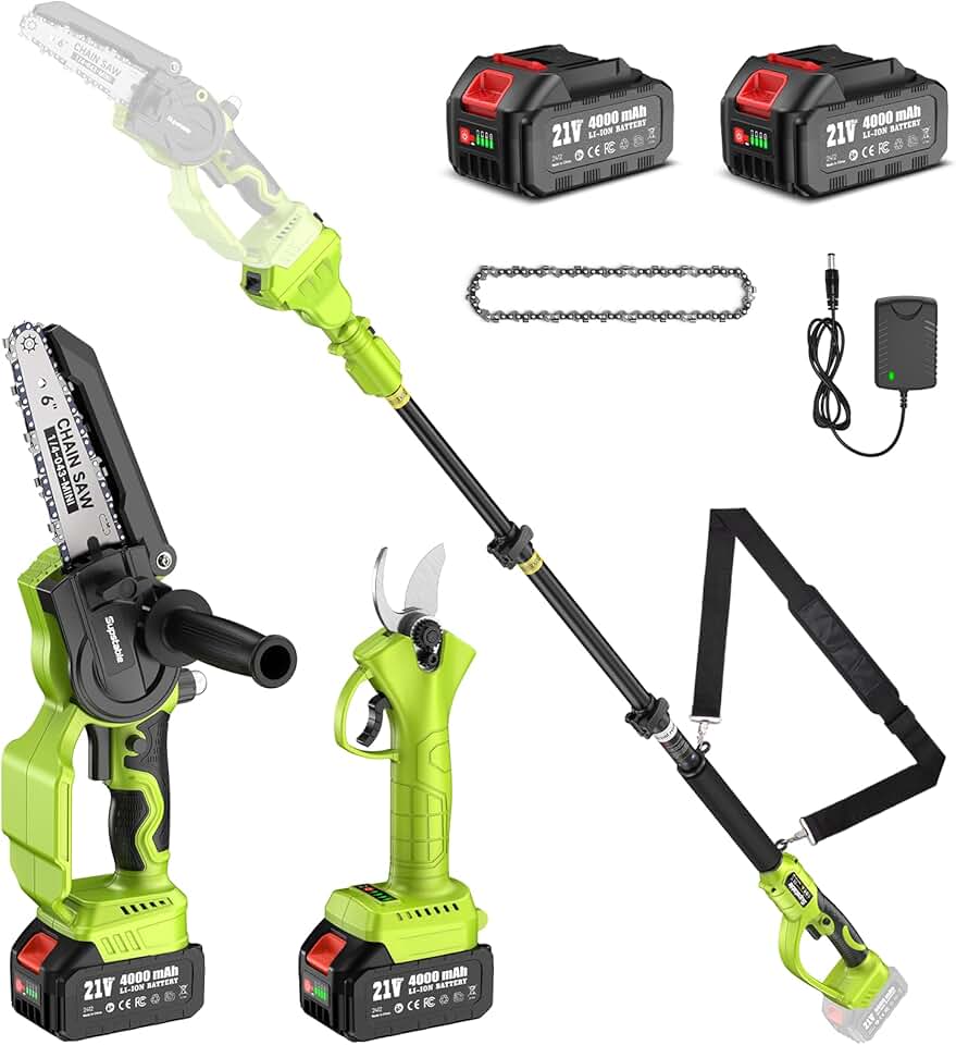 Supstable - élagueuse sur perche 6 pouces, portée 4,6m, 2x4000mAh