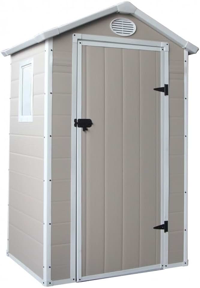 Jôbu - Abri de jardin en résine - 1,34m² - porte verrouillable, fenêtre, ventilation, acier galvanisé