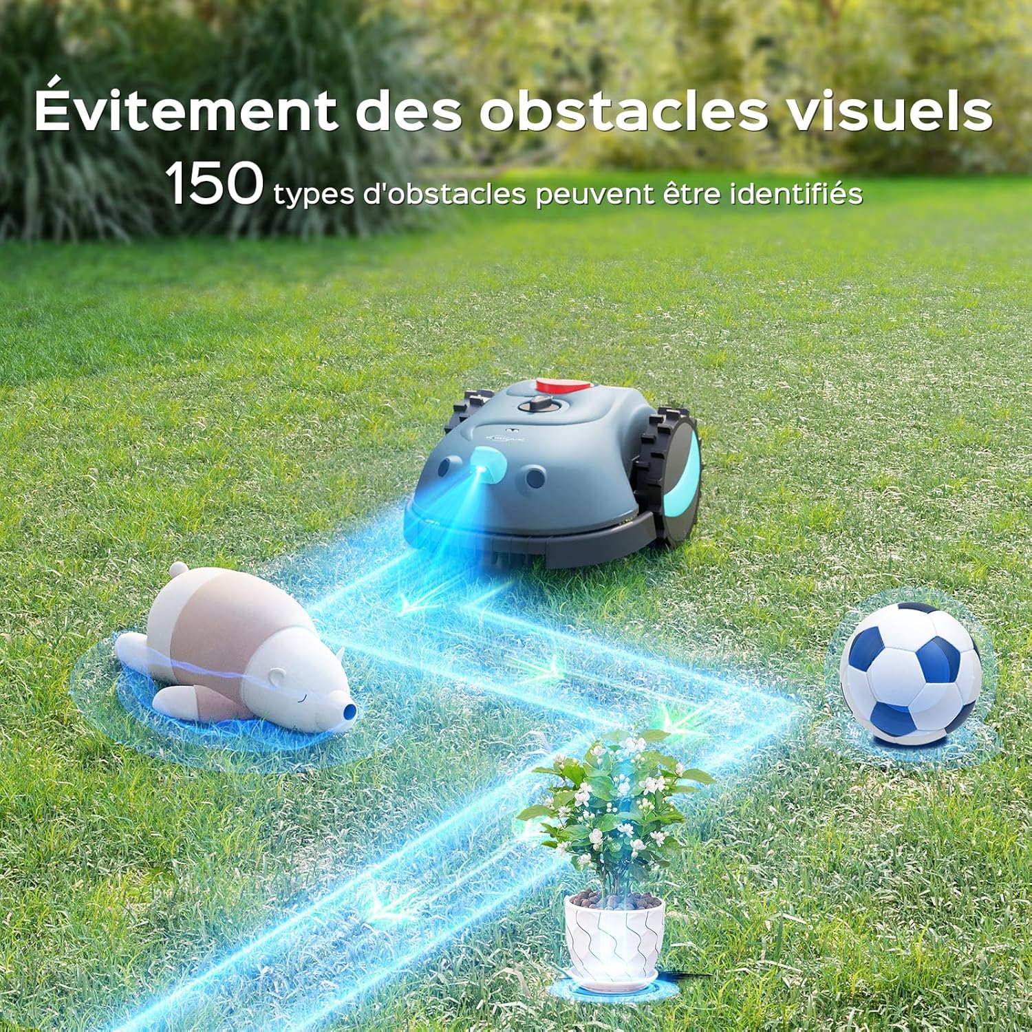 YARDCARE - robot tondeuse série V100 - batterie 4Ah, navigation visuelle, détection d'obstacles, peigne à herbe, lames -