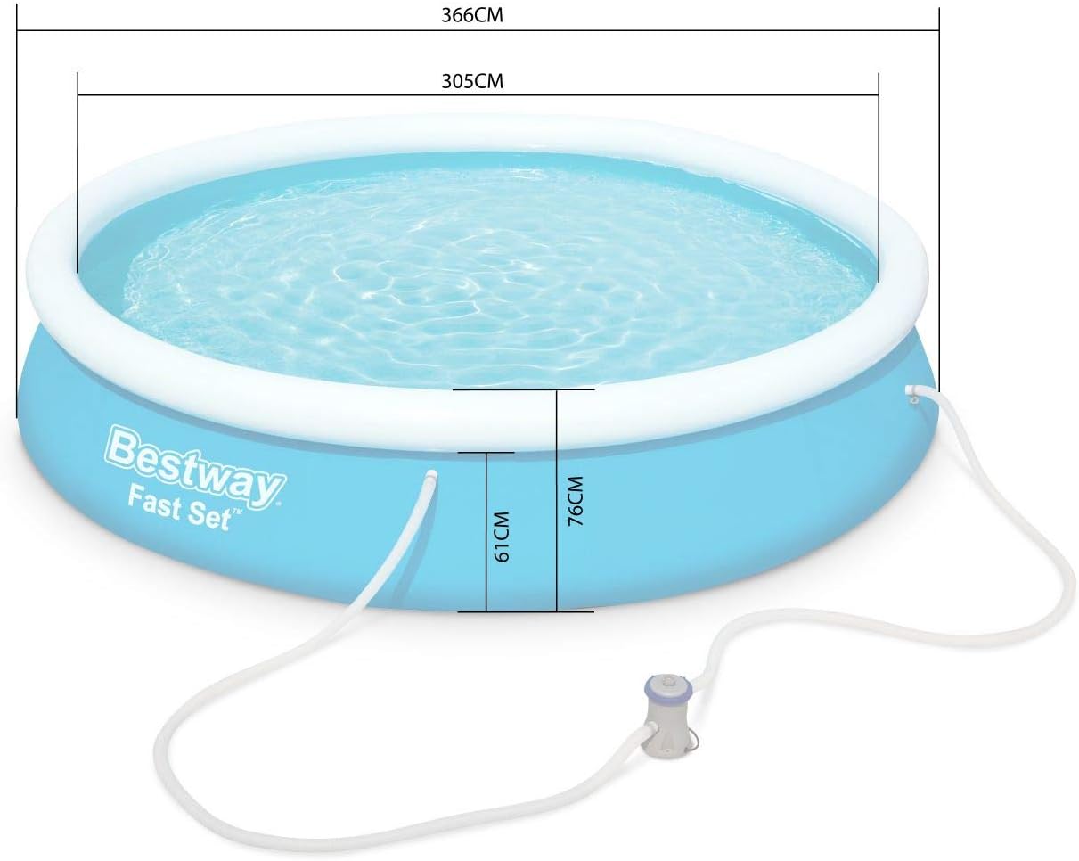 Bestway Piscine gonflable ronde avec pompe de filtration à cartouche, diamètre 3,66 m, hauteur 76 cm