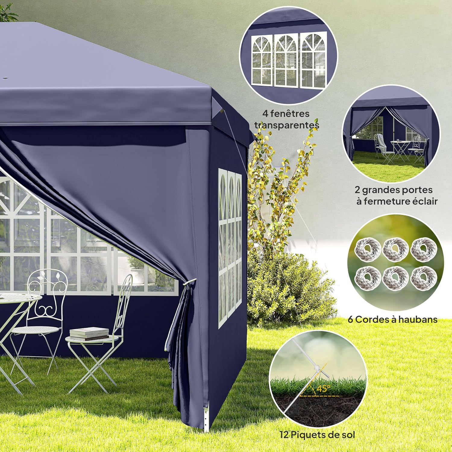 Outsunny Tonnelle de Jardin 3x6m Barnum Pliant avec Côtés Amovibles - Tente de Réception Structure en Acier Renforcée - Abri de Jardin Pop-up pour Mariage, Fête et Marché, Sac de Transport, Bleu