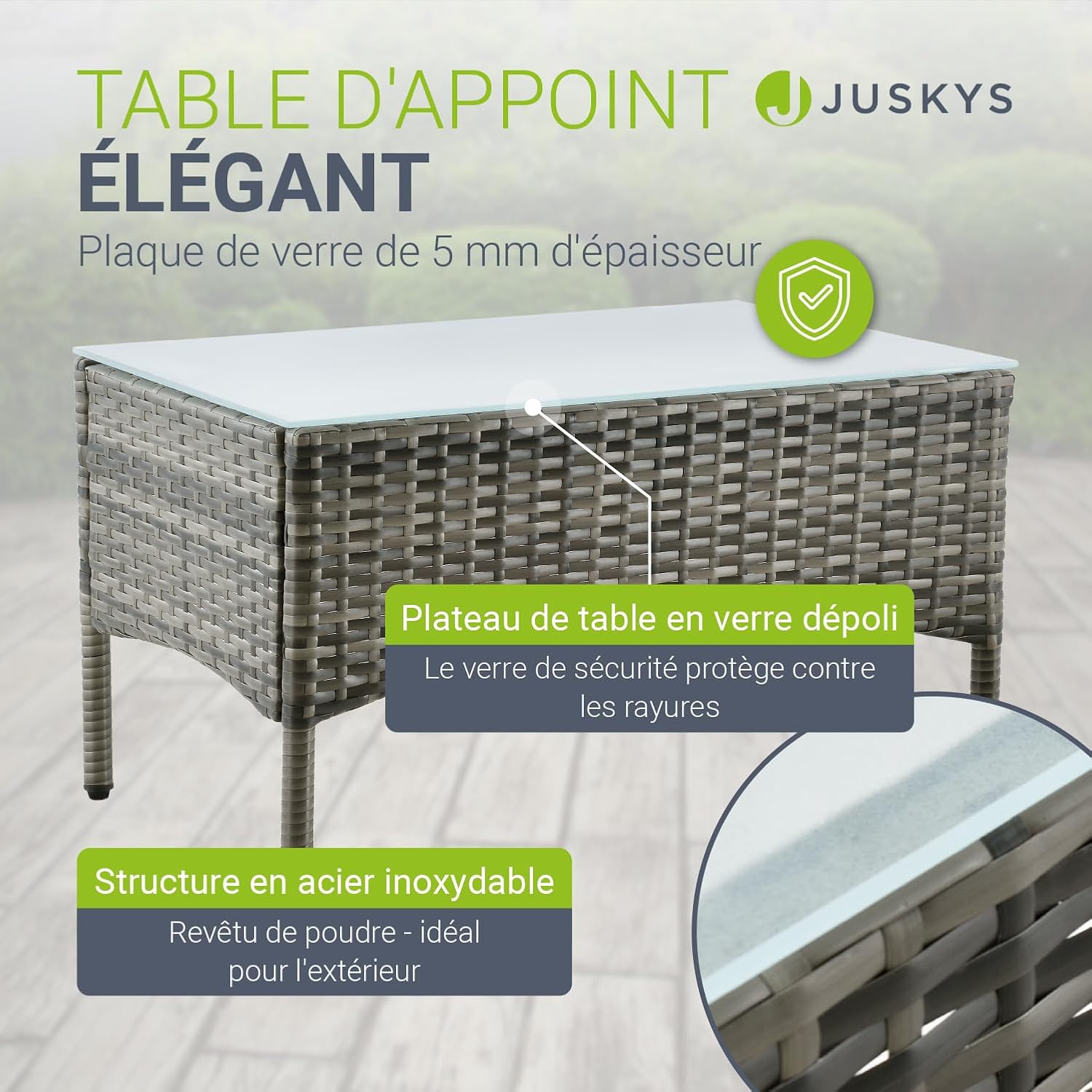 Juskys - Fort Myers salon de jardin 4 places, coussins gris, polyrotin