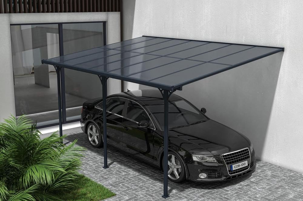 Cazeboo - pergola adossée KLEO - 435x300 cm - alu, toit polycarbonate, résistant UV, gris anthracite KLEO
