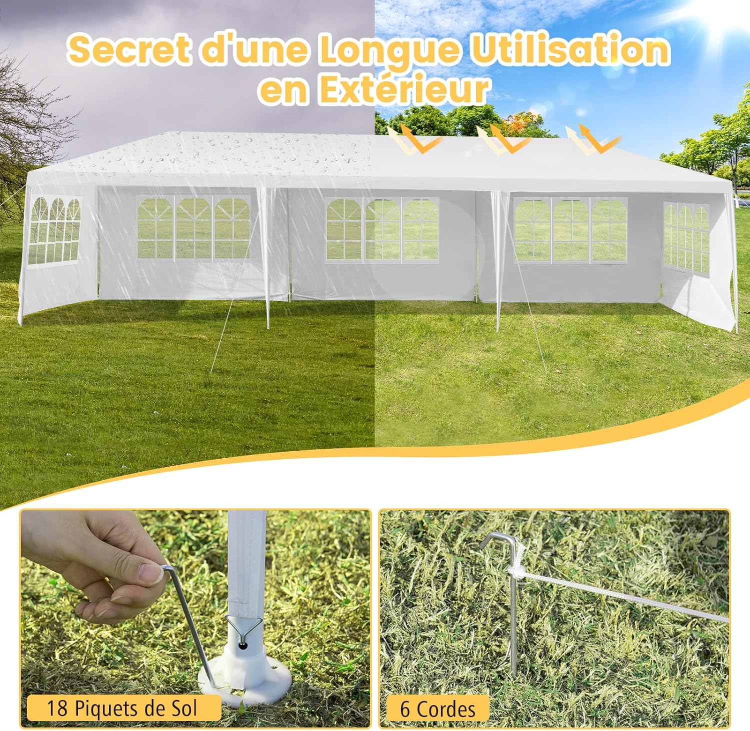 COSTWAY - Tonnelle 3x9m - 5 murs amovibles, piquets solides
